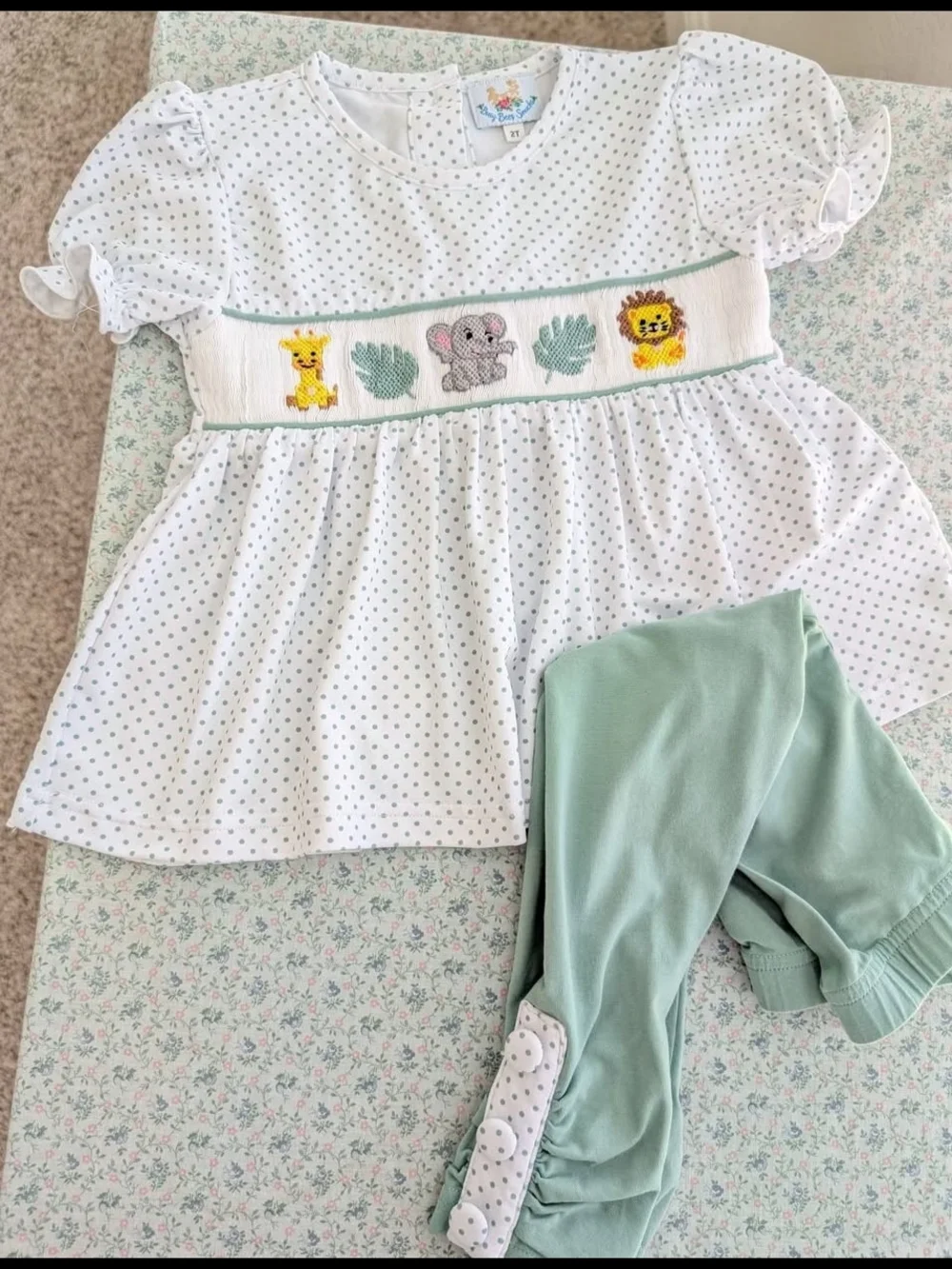 2T Smocked Zoo Animal Leggings Set